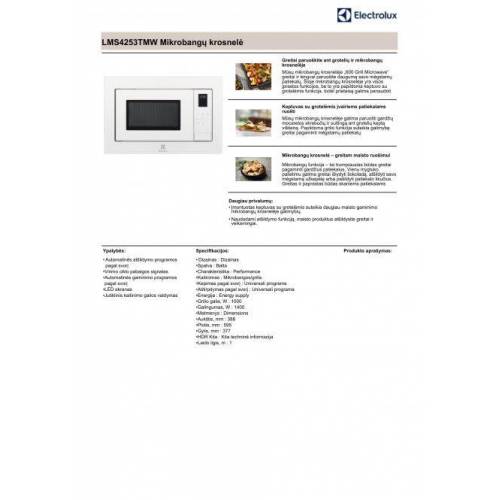 ELECTROLUX Mikrobangų krosnelė Electrolux LMS4253TMW 339,00 EUR ELECTROLUX Mikrobangų krosnelė Electrolux LMS4253TMW 339,00 EUR