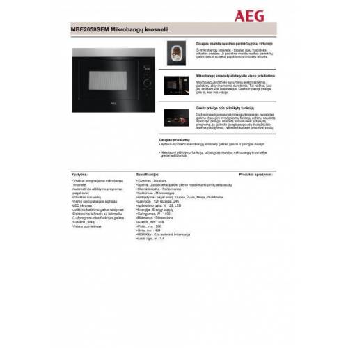 AEG Montuojama į baldus mikrobangų krosnelė AEG MBE2658SEM 469,00 EUR
