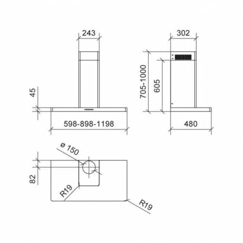 Baraldi Ner.plieno spalvos T formos prie sienos montuojamas gartraukis Baraldi Dea Wall 60cm 700m3/h 595,00 EUR