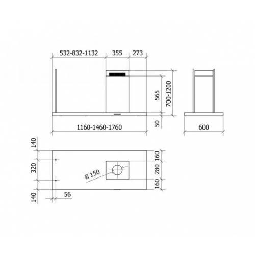 Baraldi Erdvinis ner.plieno/ siklo T formos gartraukis su aikštele Baraldi ELEA GLASSIsland 146x60cm 800m3/h 1,540.00