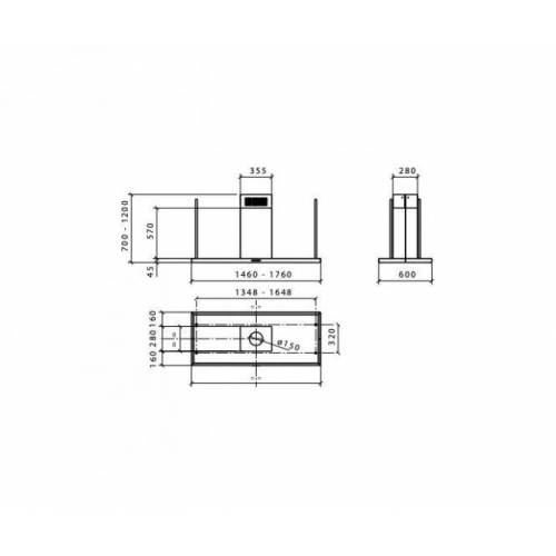Baraldi Erdvinis Juodos spalvos T formos gartraukis su aikštele Baraldi ELEA Central Island 146x60cm 800m3/h 1,150.00