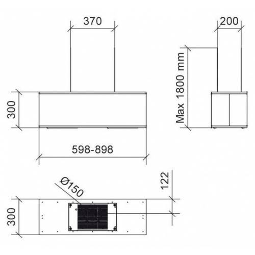 Baraldi Ner.plieno/baltas į lubas troseliais montuojamas gartraukis Baraldi DIADE Pendent 90*30 cm 700 m3/h 855,00 EUR