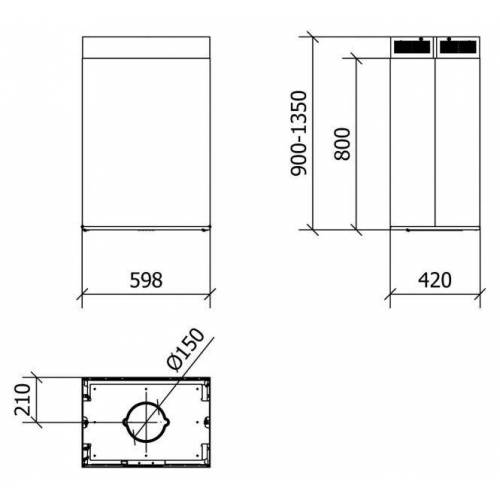 Baraldi Erdvinis baltos sp./ ner.plieno kvadratinio vamzdžio formos gartraukis Baraldi Ginza Island 60x42cm 700m3/h 970,00 EUR
