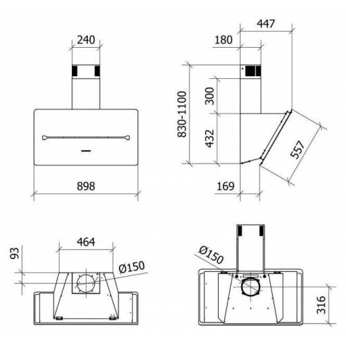 Baraldi Spalvotas pasviręs prie sienos montuojamas gartraukis Baraldi One City Wall 90cm 900 m3/h 730,00 EUR