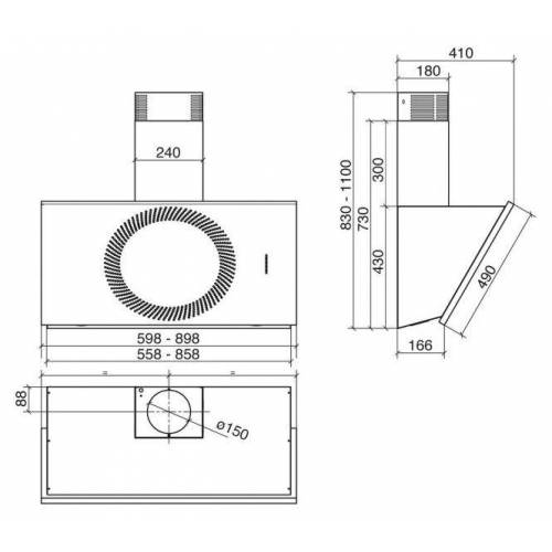 Baraldi Ner.plieno/juodos spalvos pasviręs prie sienos montuojamas gartraukis Baraldi NOA Wall 60cm 700 m3/h 545,00 EUR