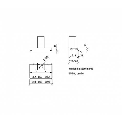 Baraldi Juodos spalvos T formos prie sienos montuojamas gartraukis Baraldi Profile Inside 116cm 700m3/h 650,00 EUR