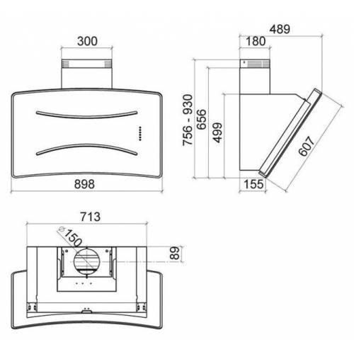 Baraldi Juodo stiklo pasviręs prie sienos montuojamas gartraukis Baraldi ROXY Wall 90cm 700 m3/h 945,00 EUR