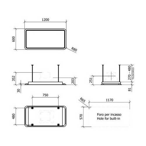 Baraldi Juodos spalvos pilnai į lubas įmontuojamas gartraukis be variklio Baraldi BREZZA Ceiling 120*60 cm 1,120.00