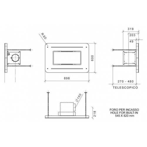 Baraldi Juodo stiklo/ner.plieno spalvos pilnai į lubas įmontuojamas gartraukis be variklio Baraldi STIVIA Ceiling 90*60 cm 98...
