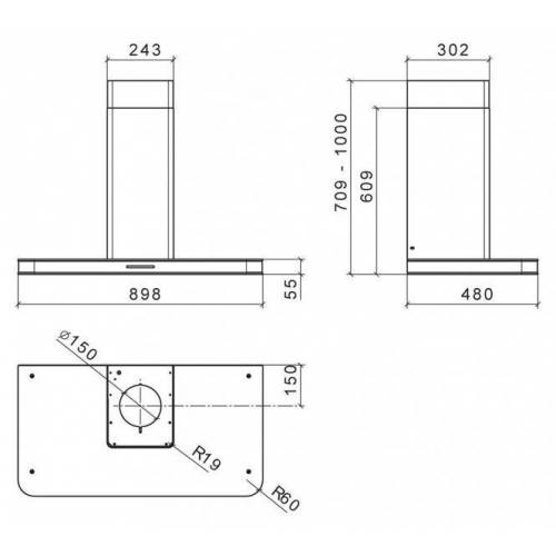 Baraldi Ner.plieno/juodo stiklo T formos montuojamas prie sienos gartraukis Baraldi STIVIA Wall 90cm 700m3/h 840,00 EUR