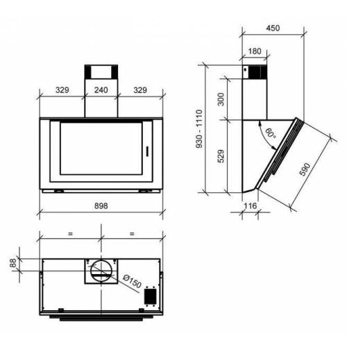 Baraldi Ner.plieno/juodos spalvos pasviręs prie sienos montuojamas gartraukis Baraldi DIVINA Wall 90cm 700 m3/h 645,00 EUR