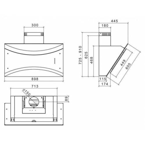 Baraldi Juodo stiklo pasviręs prie sienos montuojamas gartraukis Baraldi QUEEN Wall 90cm 700 m3/h 1,055.00
