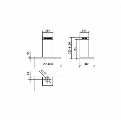 Baraldi Juodos spalvos T formos prie sienos montuojamas gartraukis Baraldi LEA wall 60cm 800m3/h 620,00 EUR