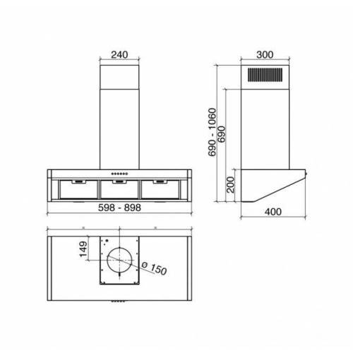 Baraldi Ner.plieno spalvos T formos prie sienos montuojamas gartraukis Baraldi BANKIA 90cm 700m3/h 475,00 EUR