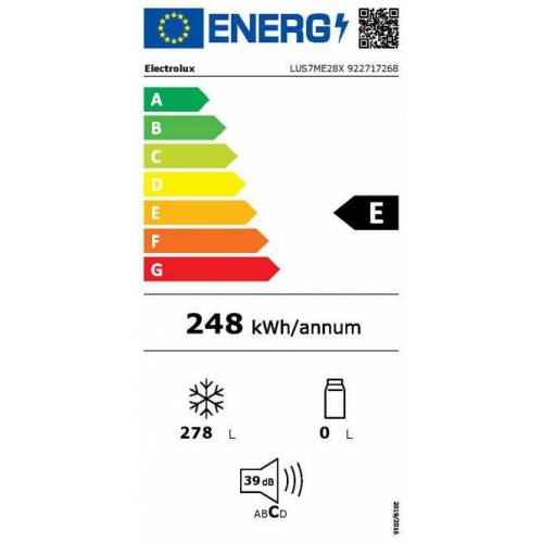 ELECTROLUX 186 cm aukščio ner. plieno No Frost šaldiklis Electrolux LUS7ME28X 749,00 EUR