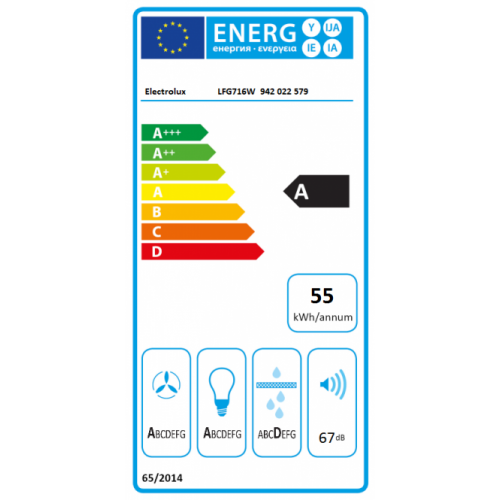 ELECTROLUX 54cm pločio baltos spalvos į spintelę įmontuojamas gartraukis Electrolux LFG716W 359,00 EUR