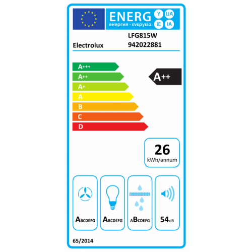 ELECTROLUX Baltos spalvos 54 cm pločio įmontuojamas gartraukis Electrolux LFG815W 385,00 €