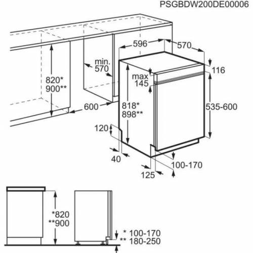 AEG 60 cm pločio įmontuojama indaplovė su matoma panele ir pakeliamu stalčium AEG GT6200B2SNM 499,00 €