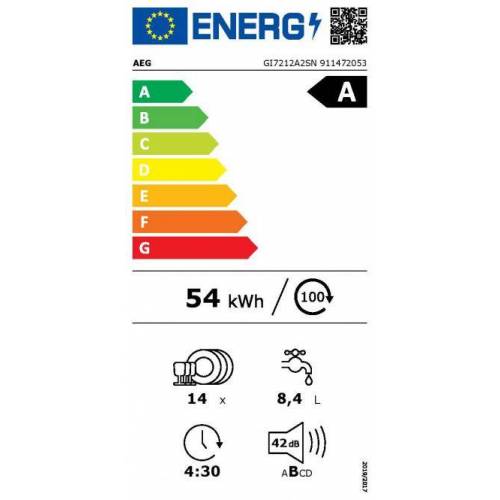 AEG 60 cm. pločio įmontuojama indaplovė AEG GI7212A2SN 675,00 €